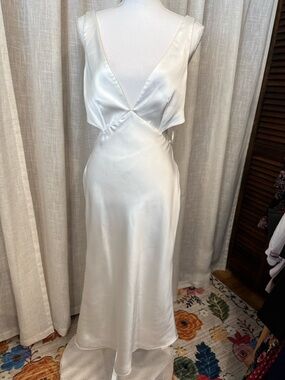 Sachin & Babi Ivory Satin Open Back Slip Dress Cutout Midi Bridal Size 8